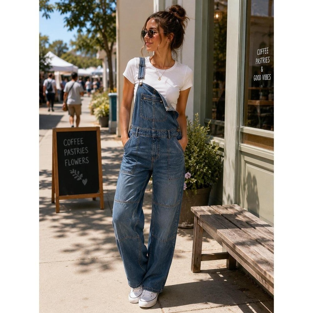 H&M L.O.G.G. Denim Overalls Womens Medium Blue Utility Carpenter Bib Jeans
